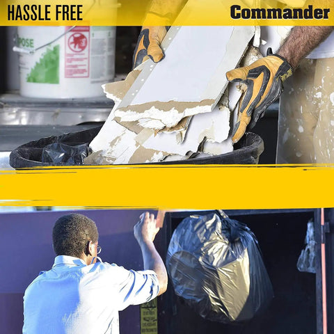 55 Gallon 3 Mil Heavy Duty Contractor Trash Bags With Flap Ties 36 By 56 Inches Pack Of 10 in use on construction site