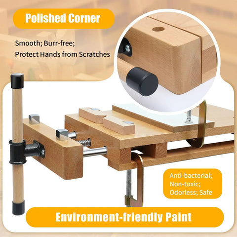 Shop Ready Portable Woodworking Bench Vise With Heavy Duty Boss Clamp and Straight Up Rock Solid Grip showing polished corners and environment-friendly paint.