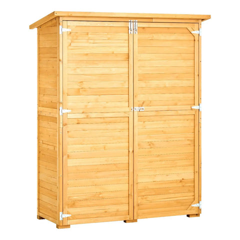 Rugged Outdoor Wood Storage Shed With Waterproof Roof And Metal Frame, Double Lock Doors And Shelves, Wooden Garden Tool Cabinet