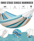 Easy Setup 1 To 2 Person Outdoor Hammock With Tree Straps And Carry Bag, Portable Canvas Hammock For Backyard Porch Indoor Outdoor, Blue And Green, Cozy Chill Sessions