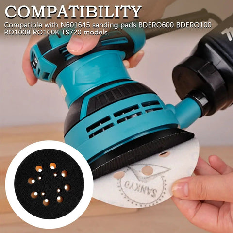 Replacement Sander Pad And 25 Sanding Discs Set For Orbital Sander Models BDERO600 BDERO100, showing pad application.
