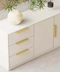 Heavy Duty Gold Finger Edge Pulls 3 Inch Cabinet Handles 20 Pack on white cabinet with three drawer fronts.