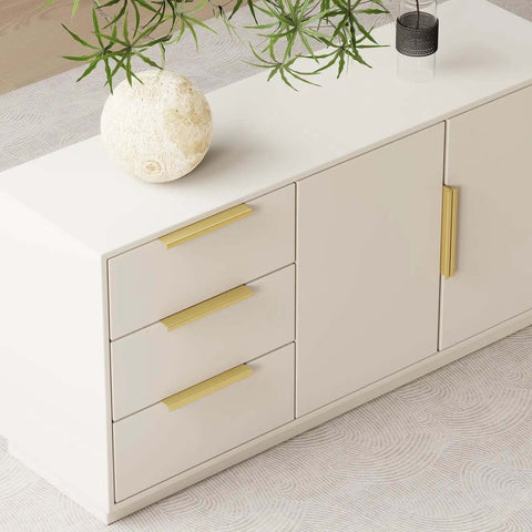 Heavy Duty Gold Finger Edge Pulls 3 Inch Cabinet Handles 20 Pack on white cabinet with three drawer fronts.