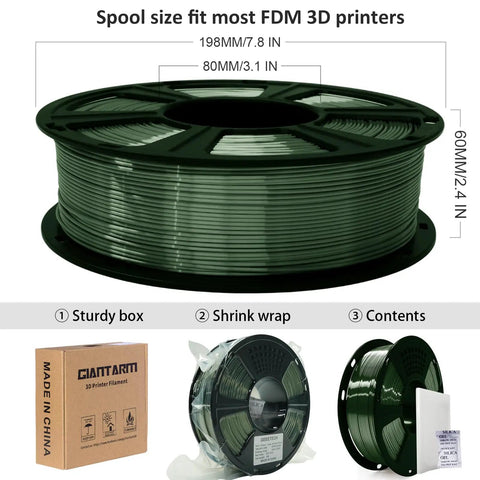 Shiny Silk Green PLA Filament For 3D Printers 1.75Mm Diameter 1Kg Spool Knockout Quality With Silky Smooth Layers Glossy Finish Perfect For DIY Creations And Office Displays Fits All Fdm Machines Without A Hitch