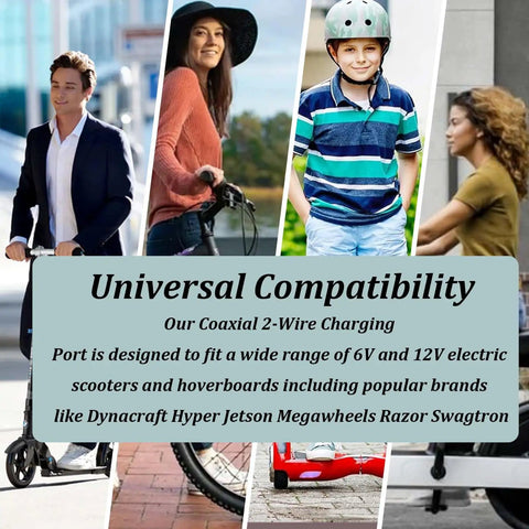 Coaxial 2 Wire Charging Port For Electric Scooters And Hoverboards With Dust Cap Universal 6 And 12 Volt Compatibility