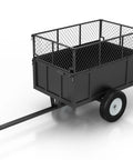 Heavy Duty Utility Trailer For ATV UTV With 750 Lb Capacity 17 Cu Ft Garden Dump Cart with removable sides and pneumatic tires.