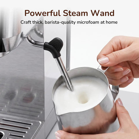 Dope 2-In-1 Espresso Machine And Cold Brew Maker With Badass 20 Bar Pump And Responsive Touchscreen steam wand frothing milk.