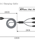 Three Pack Four Foot Three In One USB Charging Cable Set MFi Certified Fast Charge For Lightning USB C And Micro USB Multi Charging Cord Durable Nylon Braided Great For Travel On The Go Must Have, 100cm braided cable