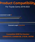 Set Of 2 Premium Front Hood Strut Lift Supports For Toyota Camry 2018 2019 2020 2021 2022 2023 shown with 25-inch length.
