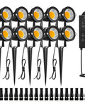 Low Voltage Outdoor Landscape Lighting Kit 10 Pack 5W COB LEDs 500LM Each 12V Waterproof Garden Path Lights with transformer