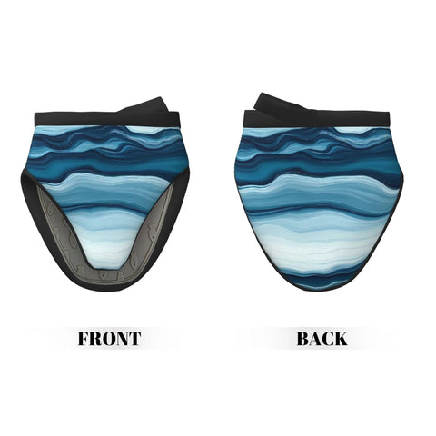Hot Kitchen Gear Mini Oven Mitts With Non Slip Silicone Grip And Heat Resistant Cotton Padding For Safely Handling Pans Pots And Baking Trays Up To 500 Degrees F in blue wave design, showing front and back view.