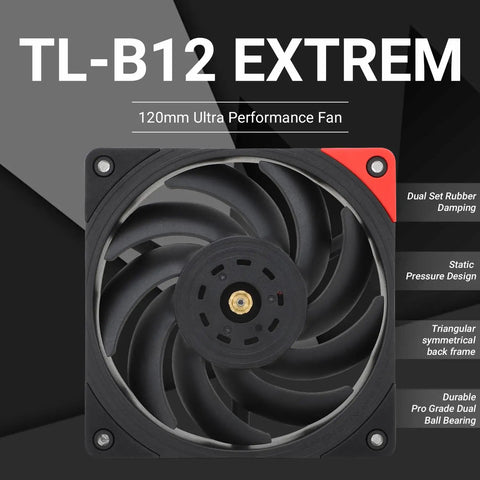 TL-B12 Extrem 120mm CPU Fan Cooler With 3150RPM High Speed PWM front view showing rubber damping and static pressure design.