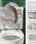 Elongated Toilet Seat with Cover for Bathroom featuring grip-tight bumpers and stainless steel hinge on a white toilet.