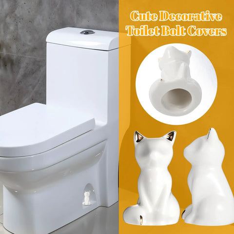 Set Of 2 Ceramic Cat Style Toilet Bolt Caps White Seat Screw Covers Heavy Duty Bathroom Hardware No Sweat Install Cute Decorative Anchor Caps For A Slick And Super Cozy Home Makeover with glossy ceramic finish.