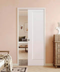 36 By 80 Inch Sliding Pocket Door With Track Hardware And Frame Kit White Paintable Door Slab Satin Nickel Privacy Latch in modern home