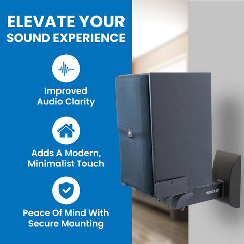 Universal Side Clamping Speaker Wall Mounts Pair For Large Or Small Bookshelf Speakers With Full Motion Adjustability in use