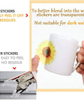 72 Pieces Sunflower Wall Sticker Set Peel And Stick 3D Removable Waterproof Decals demonstration on a mug