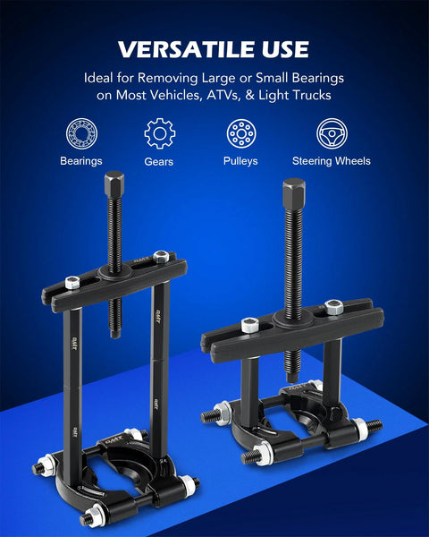 Close-up view of 30 Piece Bearing Puller And Housing Removal Set for Cars ATVs and Light Trucks showing tools for bearings and gears.