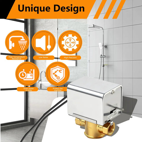 Automatic Drain Electric Ball Valve For 240V Steam Generator System Brass Replacement Part 5GA ADD 240 displayed in shower setting