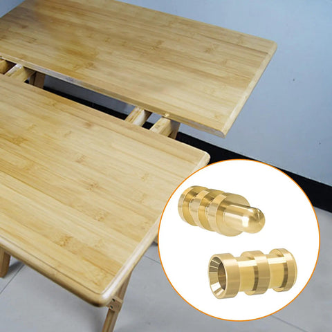 Premium Brass Table Leaf Dowel Pins And Extension Table Connectors on bamboo table for solid furniture alignment.