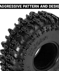 Close-up of S5 1.0 Inch Cling On Tire with aggressive tread, 64mm x 24mm, black, for TRX4M SCX24 RC Crawlers, model 1062