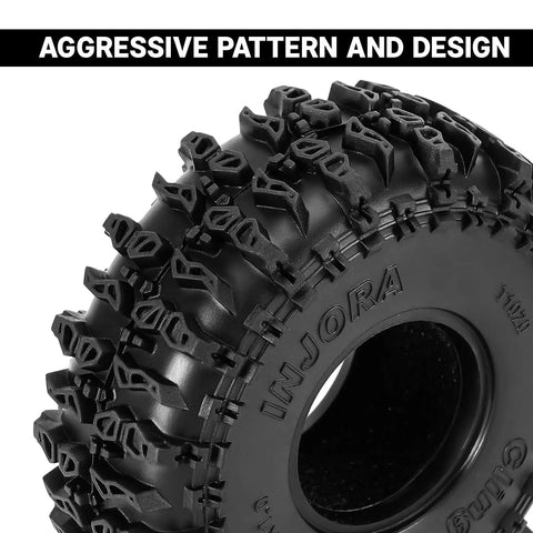 Close-up of S5 1.0 Inch Cling On Tire with aggressive tread, 64mm x 24mm, black, for TRX4M SCX24 RC Crawlers, model 1062