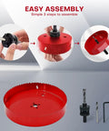 Beefy Bi-Metal Hole Saw Kit With Arbor For Metal Wood And Plastic, 2-1/2 Inch (64mm) showing assembly instructions