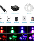 Components of Upgraded 600Pcs Fiber Optic Shooting Star Headliner Kit with Dope Twinkle and Meteor Mode, including remote control.