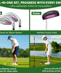 Pink 5 Piece Junior Golf Club Set for Kids Ages Four to Eight with Stand Bag Right Hand includes irons and putter on course