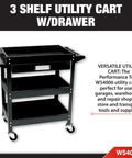 Heavy Duty Beast Of A 23 By 16 Inch 3 Shelf Utility Cart With Drawer Four Swivel Casters And Two Locking Casters Organizer Shelf