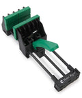 Rock Solid 6 Inch Quick Action Bench Vise With 300 Pound Clamping Power Easy Clamp Mount shown from above with rubber jaws.