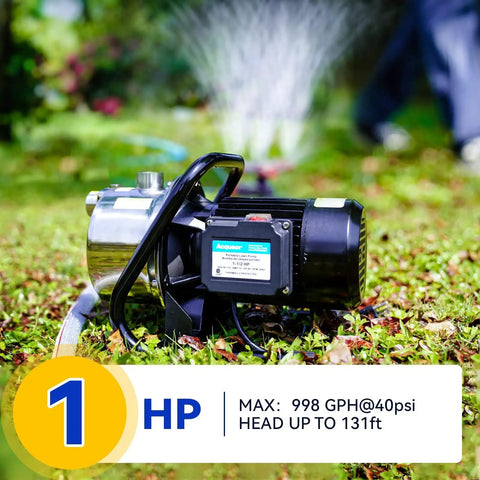 115V Shallow Well Garden Pump With Stainless Steel Body For Water Transfer And Irrigation on lawn