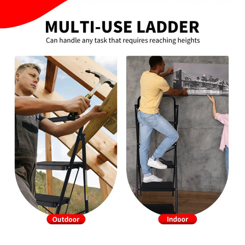 Foldable 5 Step Ladder With Handrail For Adults Beefy Yet Lightweight Anti Slip Step Stool With Wide Pedals Portable Household Ladder For Closet Bathroom Kitchen And Office Black used indoors and outdoors