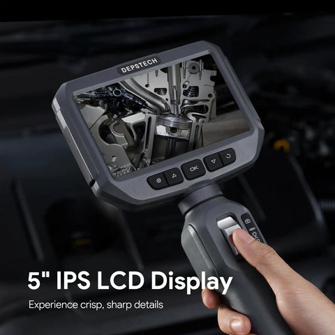 5 Inch Articulating Borescope With 1080P Inspection Camera And LED Light, flexible probe, 5-inch IPS LCD display in hand