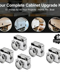 Push Button Cabinet Door Lock 5 Pack For Boats RVs Yachts Campers And Caravans Marine Drawer Latches Cupboard Push To Open Closures ABS Body With Zinc Alloy Chrome shown in packaging and installed in drawers
