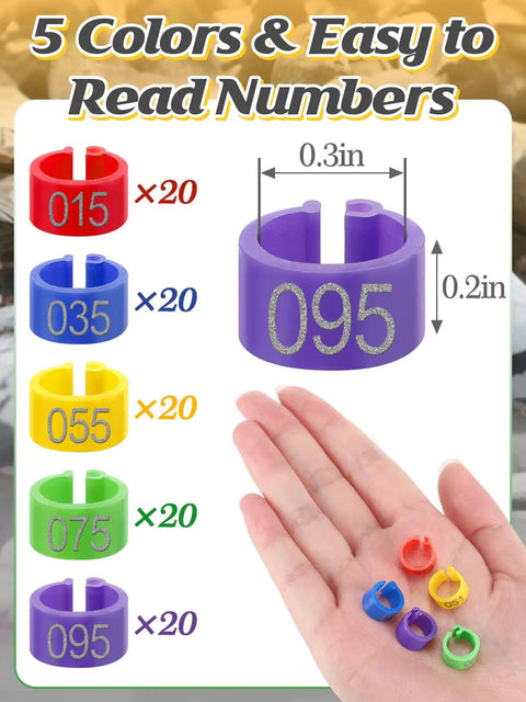 Colorful Readable Numbered Bird Leg Bands Set For Bird Nerds And Hobbyists 0.3in Inner Diameter 100 Pcs Pigeon Leg Rings
