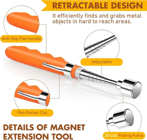 Telescoping Magnetic Pickup Tool With 20 Pound Pull Strength, features anti-slip pad, adjustable stainless steel design