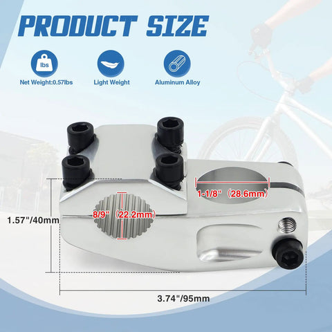 Aluminum Alloy Bike Stem For BMX And Fixed Gear Riders Beefed Up Handlebar Clamp Fits 22.2mm And 28.8mm Steerer 95mm Long