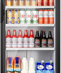Straight Up Heavy Duty Commercial Beverage Freezer Featuring A Badass Upright Build With Crisp Double Glass Panels And Hella Roomy Shelves To Keep Drinks Dairy And Snacks Ice Cold And Ready with assorted cold beverages in glass door.