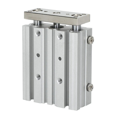 Double Acting Pneumatic Cylinder With Three Rods, 12mm Bore, 40mm Stroke, Aluminum Alloy Body, High Precision Piston Rod, M5x0.8 Thread