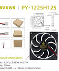 Beefed Up Replacement 3 Pin 9 Blade 12V DC Brushless Ice Maker Fan with wiring and packaging details, size 4.27 inches