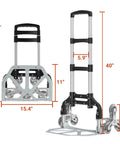 200 Lbs Stair Climbing Cart With Folding Hand Truck Dolly shown in two height settings, aluminum frame with silent wheels.