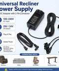 29V 24V 2A Universal Recliner Power Supply Plug In Adapter For Electric Chair Sofa Couch Lift Motor Standing Desk with Y splitter.