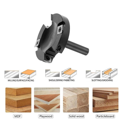 Heavy Duty Two Flute Wood Planer Router Bit With Seven Five Millimeter Cutting Diameter And Twelve Millimeter Shank, ideal for milling and surfacing wood.