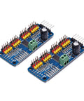 16 Channel PWM Servo Driver Module With I2C Control, 2 Pack showing components and connectors for Arduino Raspberry Pi