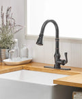 Oil Rubbed Bronze Kitchen Faucet With Pull Out Sprayer, Three Spray Modes, Single Handle, High Arc Design, Built To Last, Deck Plate Included
