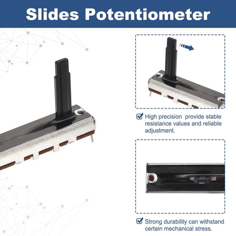 Two Pack Pro Grade Straight Linear Slide Potentiometers 3 Pin B10K 35mm Length With 20mm Travel And 20mm Handle Fader for precise tuning.