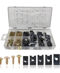 170 Piece Car Screw And U Clip Kit Durable Metal Fasteners in storage case, multicolor bolts, and clips for dash panel use