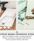Beefy Drywall Anchor Kit With Nylon Expansion Screws M8x38 Self-Drilling Hollow Wall Anchors For Gypsum Board Installation, 100-Piece Home Improvement Set showing tools and application example