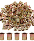 3/8-16 Zinc Plated Rivet Nut Kit With 50 Carbon Steel Flat Insert Nuts, Ideal For Auto Repairs And DIY Projects, shown in pile